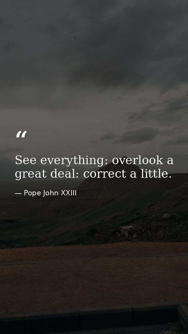 See everything: overlook a great deal: correct a little. — Pope John XXIII