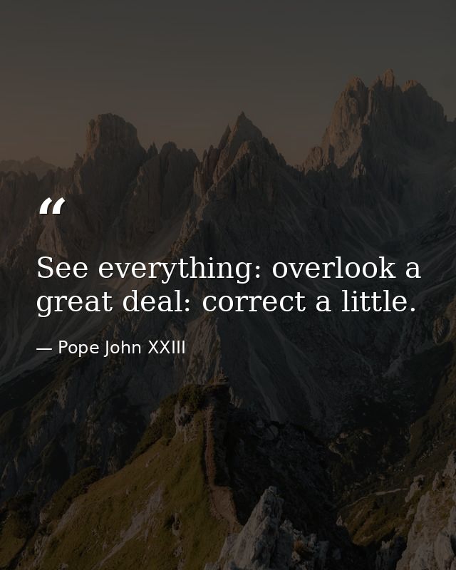 See everything: overlook a great deal: correct a little. — Pope John XXIII