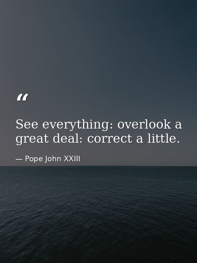 See everything: overlook a great deal: correct a little. — Pope John XXIII