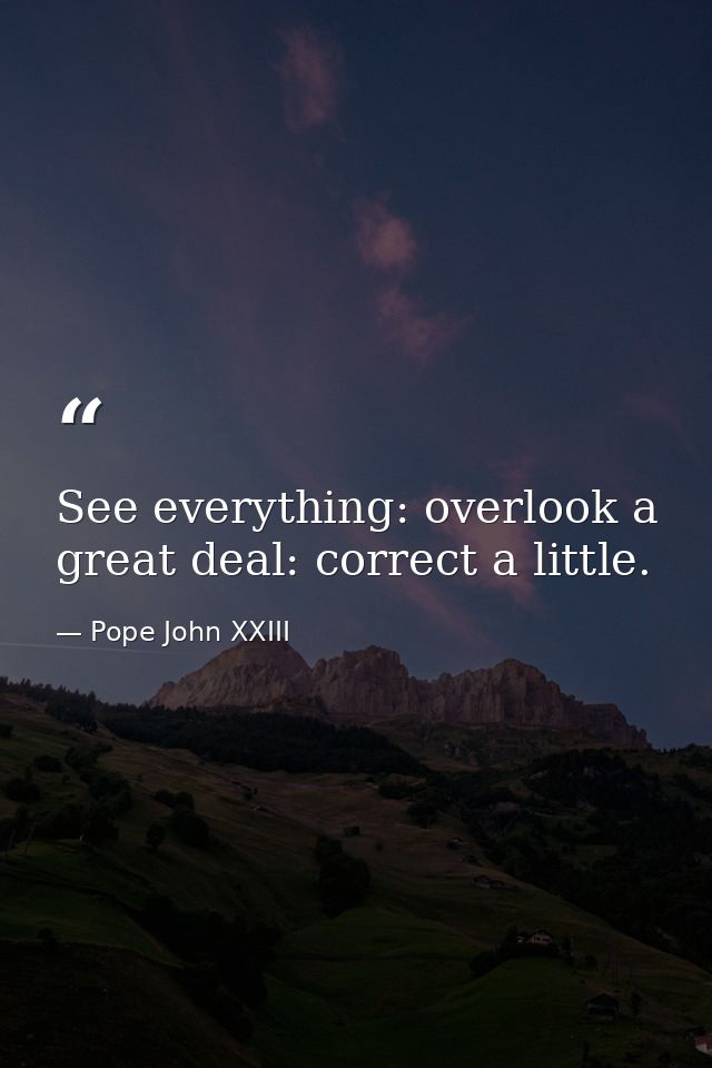 See everything: overlook a great deal: correct a little. — Pope John XXIII