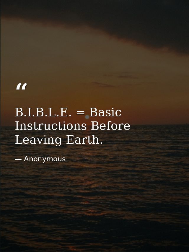 B.I.B.L.E. = Basic Instructions Before Leaving Earth. — Anonymous