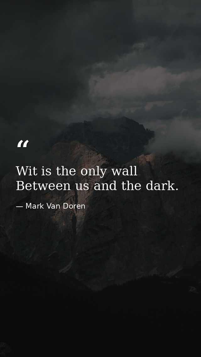 Wit is the only wall Between us and the dark. — Mark Van Doren