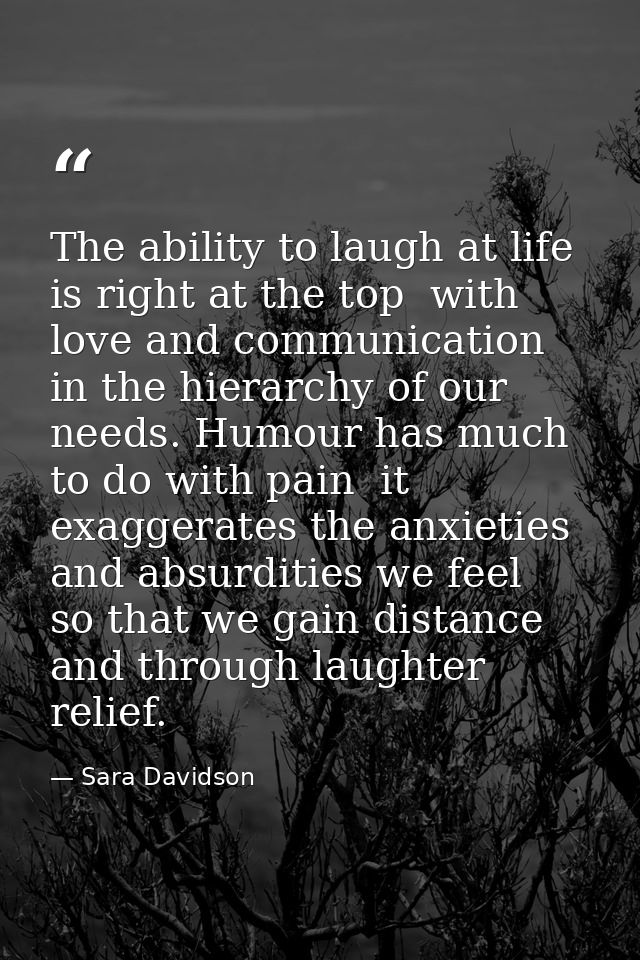 The ability to laugh at life is right at the top  with love and communication  in the hierarchy of our needs. Humour has — Sara Davidson
