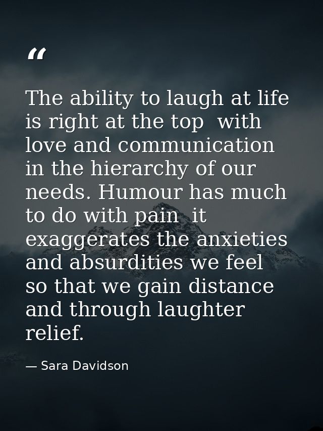 The ability to laugh at life is right at the top  with love and communication  in the hierarchy of our needs. Humour has — Sara Davidson