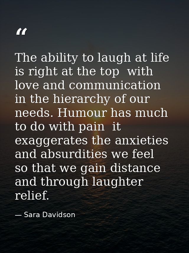 The ability to laugh at life is right at the top  with love and communication  in the hierarchy of our needs. Humour has — Sara Davidson