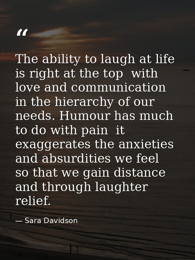 The ability to laugh at life is right at the top  with love and communication  in the hierarchy of our needs. Humour has — Sara Davidson