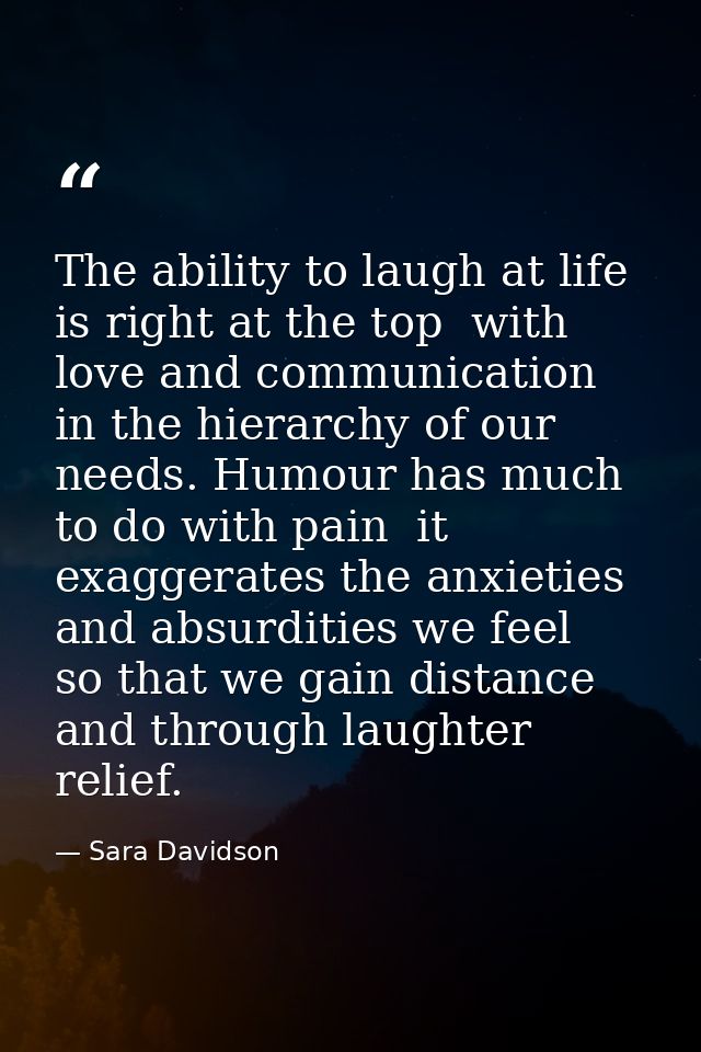 The ability to laugh at life is right at the top  with love and communication  in the hierarchy of our needs. Humour has — Sara Davidson