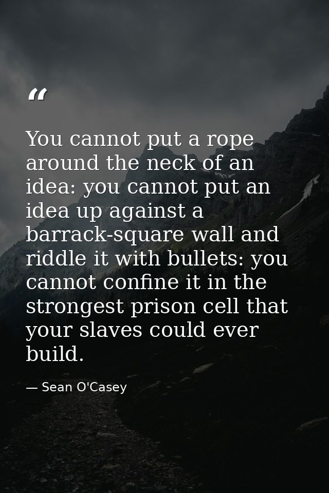 You cannot put a rope around the neck of an idea: you cannot put an idea up against a barrack-square wall and riddle it  — Sean O'Casey