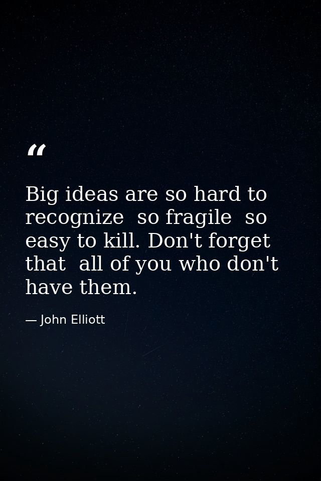 Big ideas are so hard to recognize  so fragile  so easy to kill. Don't forget that  all of you who don't have them. — John Elliott