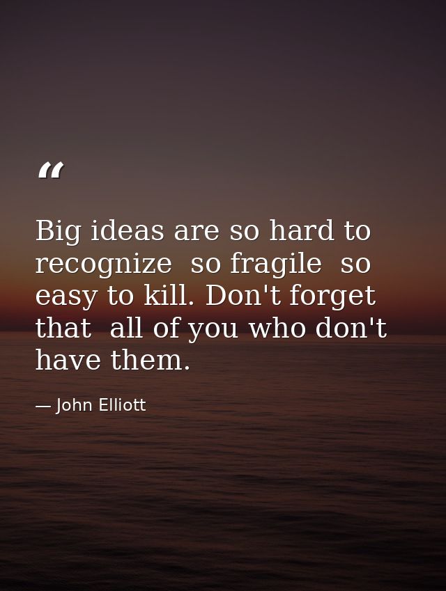 Big ideas are so hard to recognize  so fragile  so easy to kill. Don't forget that  all of you who don't have them. — John Elliott
