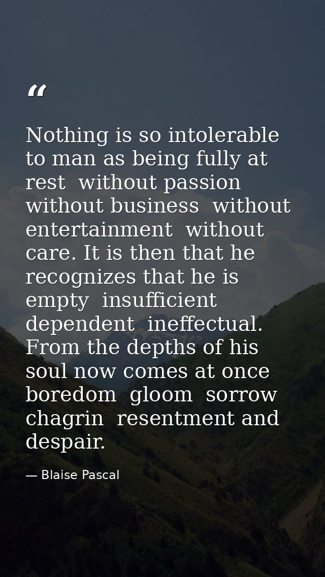 Nothing is so intolerable to man as being fully at rest  without passion  without business  without entertainment  witho — Blaise Pascal