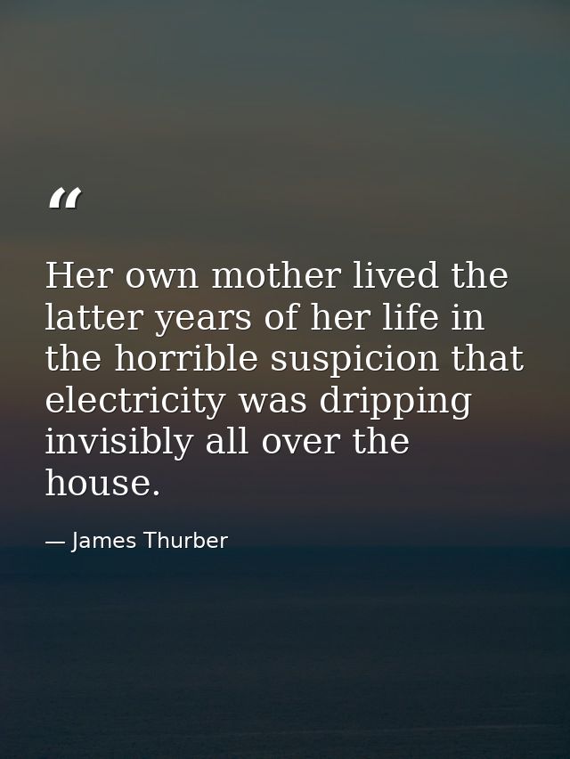 Her own mother lived the latter years of her life in the horrible suspicion that electricity was dripping invisibly all  — James Thurber