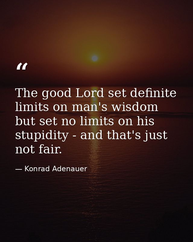 The good Lord set definite limits on man's wisdom  but set no limits on his stupidity - and that's just not fair. — Konrad Adenauer