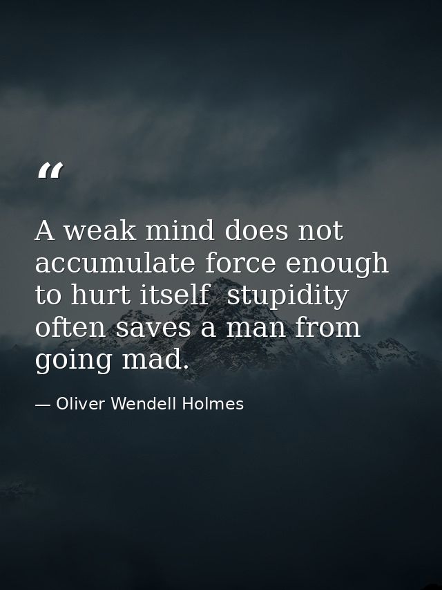 A weak mind does not accumulate force enough to hurt itself  stupidity often saves a man from going mad. — Oliver Wendell Holmes
