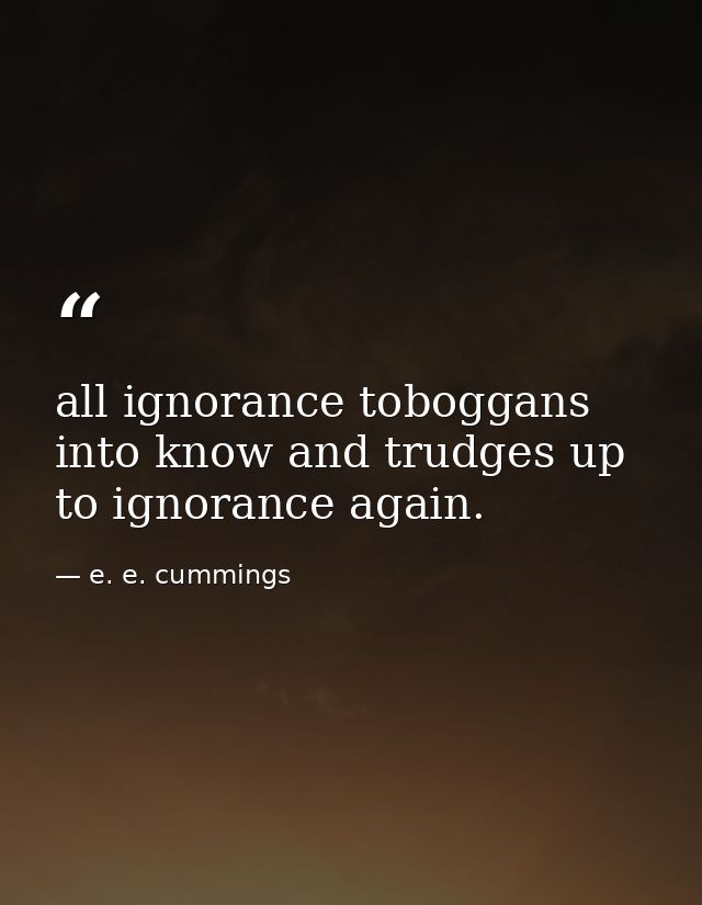 all ignorance toboggans into know and trudges up to ignorance again. — e. e. cummings