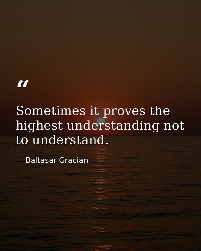 Sometimes it proves the highest understanding not to understand. — Baltasar Gracian