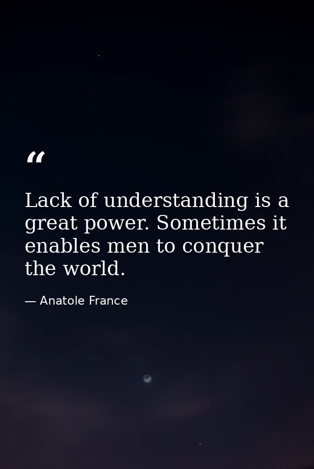 Lack of understanding is a great power. Sometimes it enables men to conquer the world. — Anatole France