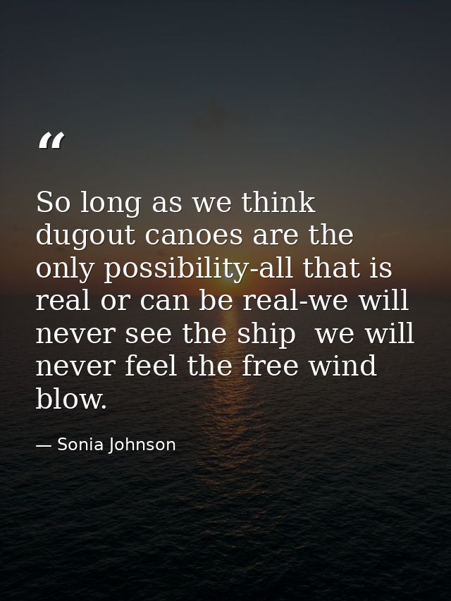 So long as we think dugout canoes are the only possibility-all that is real or can be real-we will never see the ship  w — Sonia Johnson