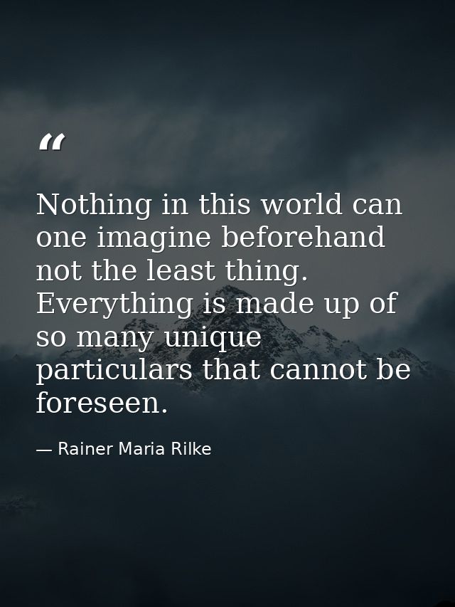 Nothing in this world can one imagine beforehand  not the least thing. Everything is made up of so many unique particula — Rainer Maria Rilke