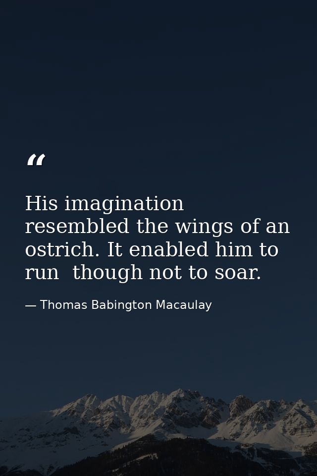 His imagination resembled the wings of an ostrich. It enabled him to run  though not to soar. — Thomas Babington Macaulay