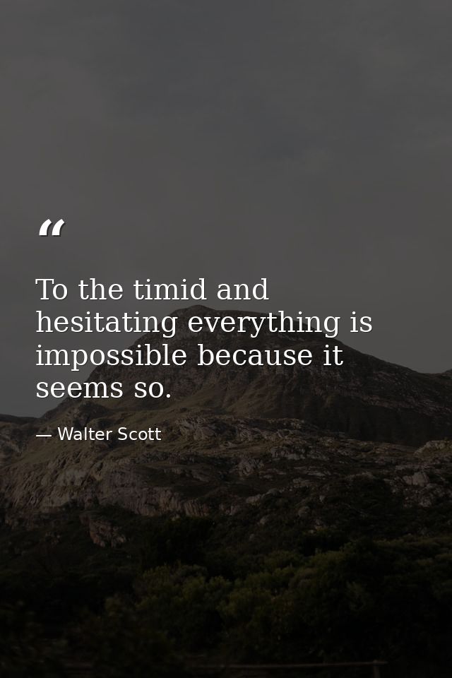 To the timid and hesitating everything is impossible because it seems so. — Walter Scott