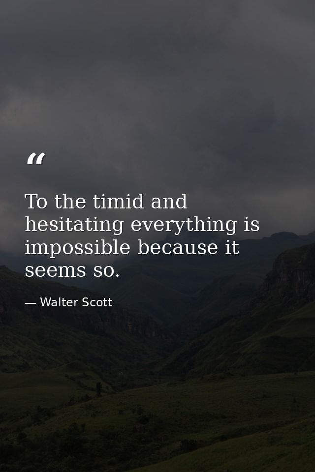 To the timid and hesitating everything is impossible because it seems so. — Walter Scott