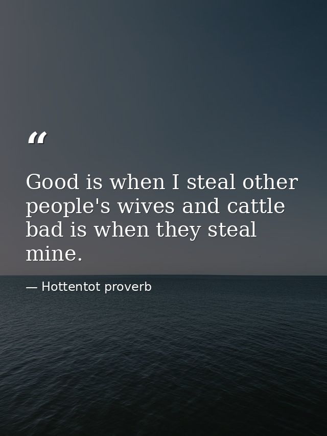 Good is when I steal other people's wives and cattle  bad is when they steal mine. — Hottentot proverb