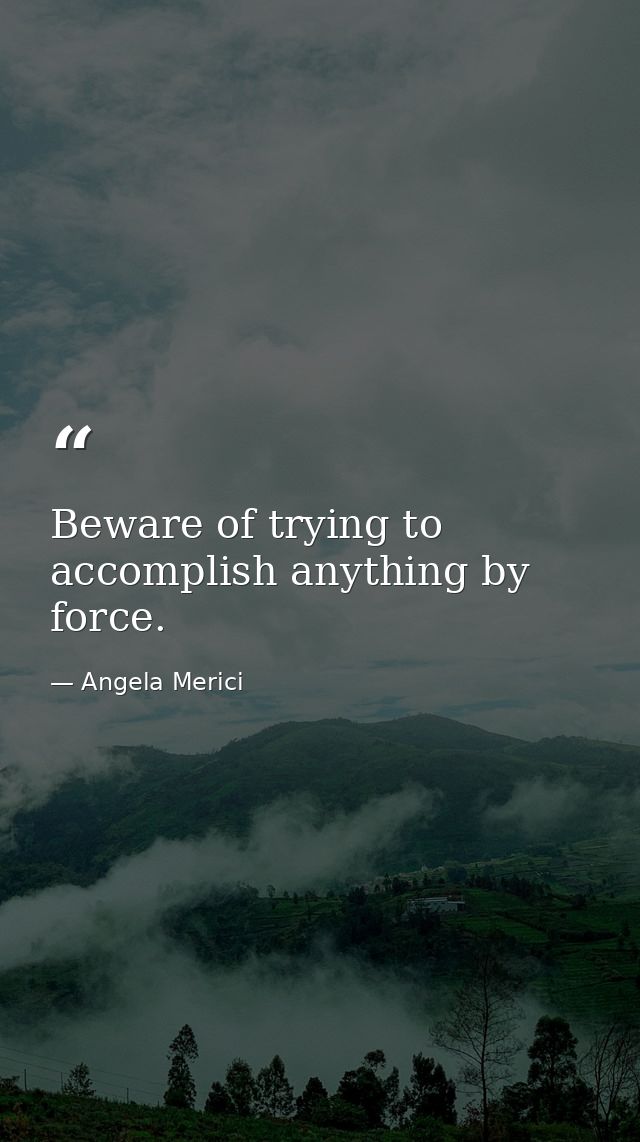 Beware of trying to accomplish anything by force. — Angela Merici