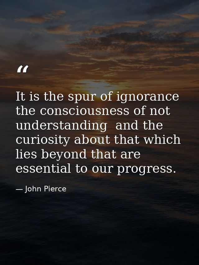It is the spur of ignorance  the consciousness of not understanding  and the curiosity about that which lies beyond that — John Pierce