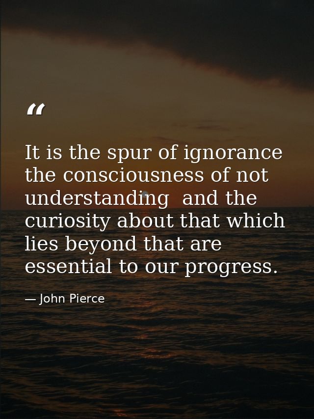 It is the spur of ignorance  the consciousness of not understanding  and the curiosity about that which lies beyond that — John Pierce