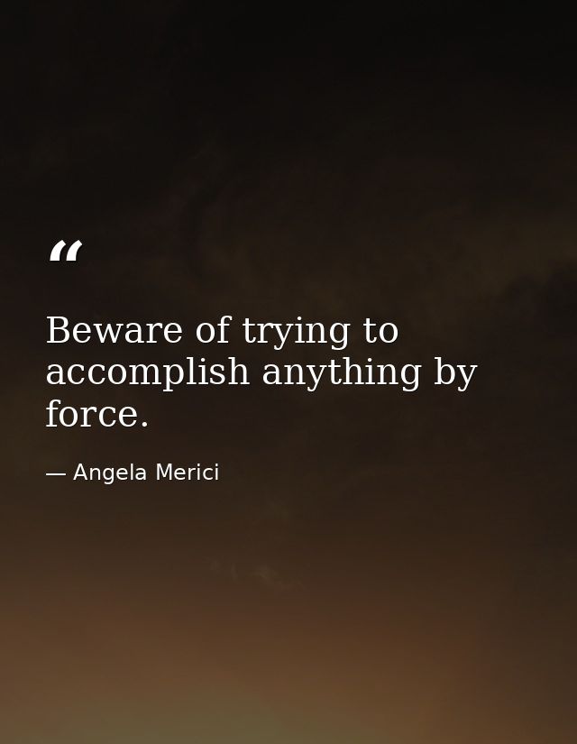 Beware of trying to accomplish anything by force. — Angela Merici