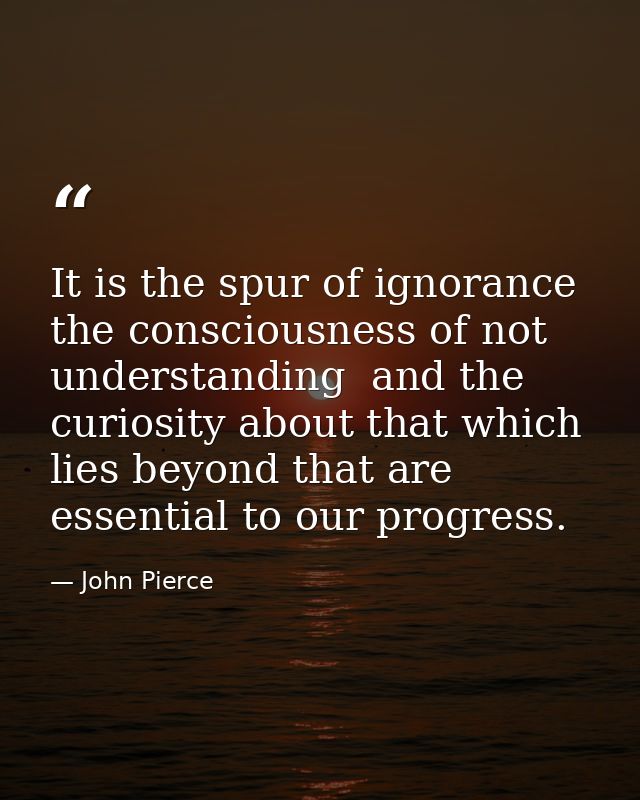 It is the spur of ignorance  the consciousness of not understanding  and the curiosity about that which lies beyond that — John Pierce