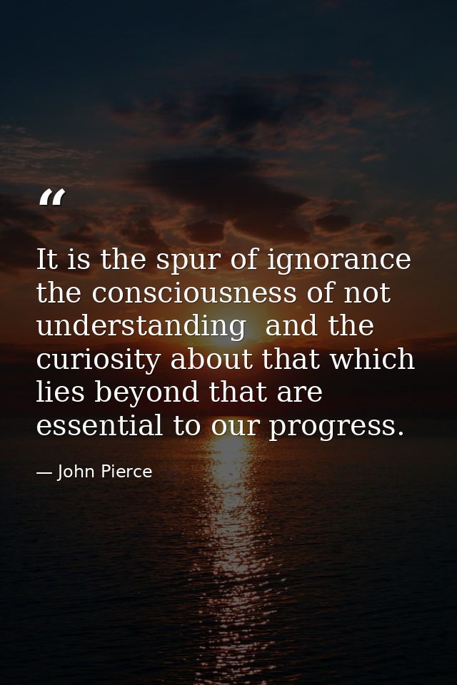 It is the spur of ignorance  the consciousness of not understanding  and the curiosity about that which lies beyond that — John Pierce