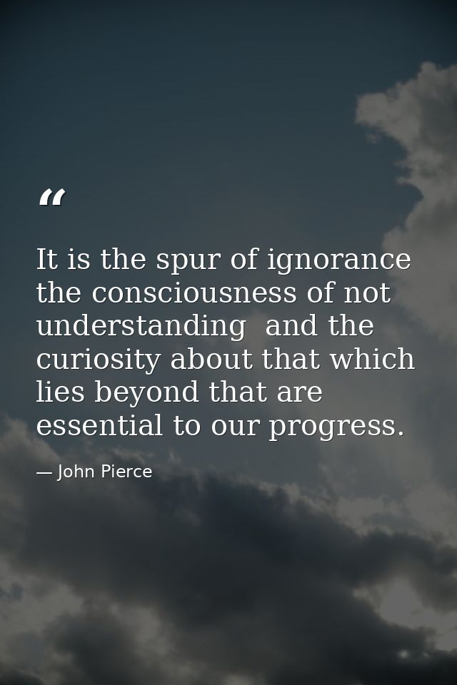 It is the spur of ignorance  the consciousness of not understanding  and the curiosity about that which lies beyond that — John Pierce