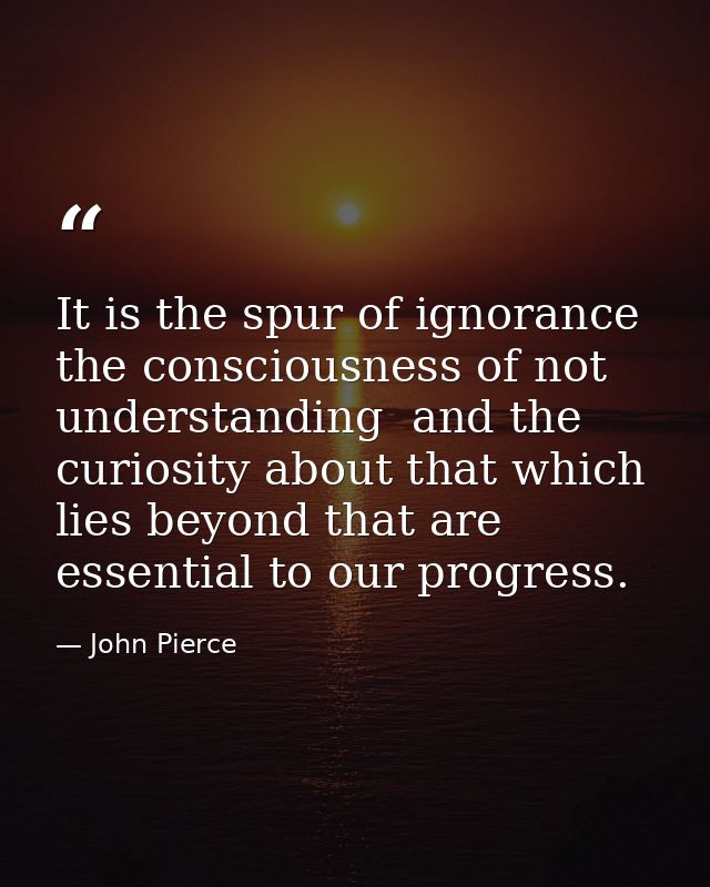 It is the spur of ignorance  the consciousness of not understanding  and the curiosity about that which lies beyond that — John Pierce