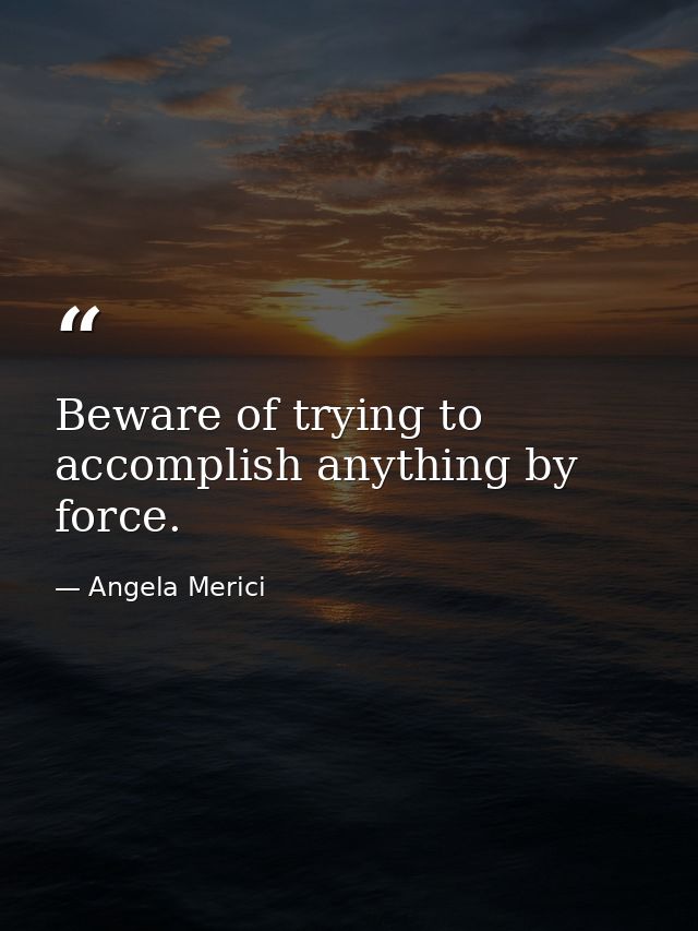 Beware of trying to accomplish anything by force. — Angela Merici