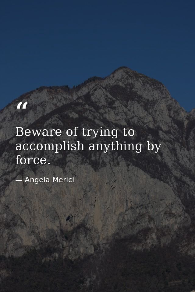 Beware of trying to accomplish anything by force. — Angela Merici