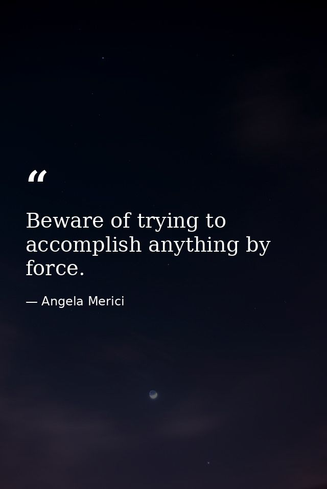 Beware of trying to accomplish anything by force. — Angela Merici