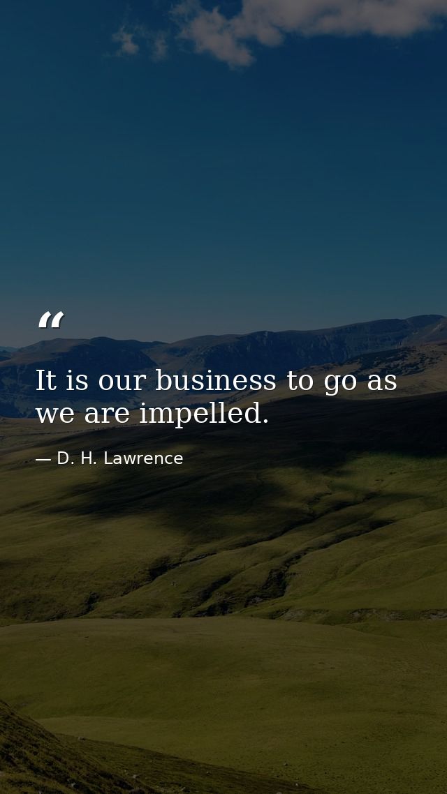 It is our business to go as we are impelled. — D. H. Lawrence