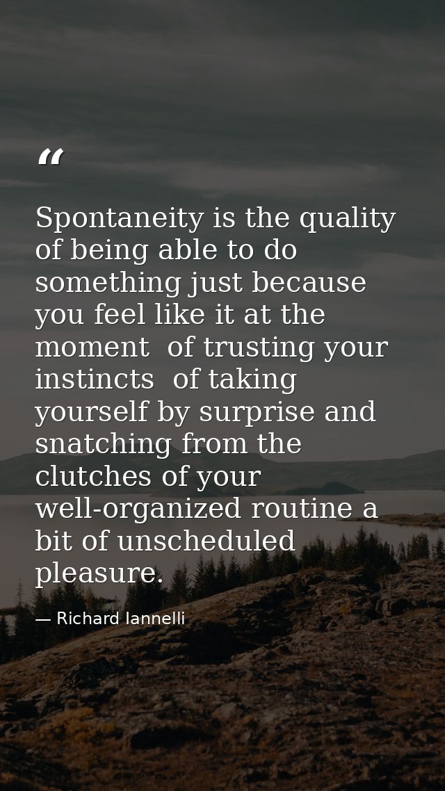 Spontaneity is the quality of being able to do something just because you feel like it at the moment  of trusting your i — Richard Iannelli