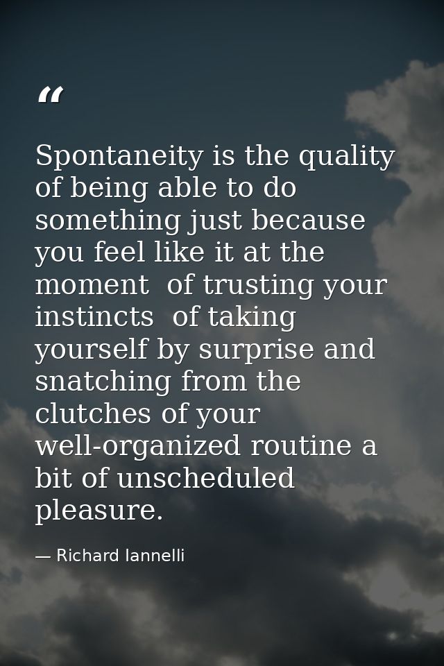 Spontaneity is the quality of being able to do something just because you feel like it at the moment  of trusting your i — Richard Iannelli