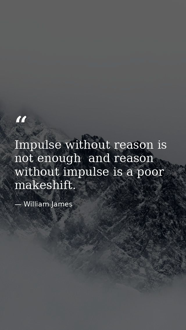 Impulse without reason is not enough  and reason without impulse is a poor makeshift. — William James