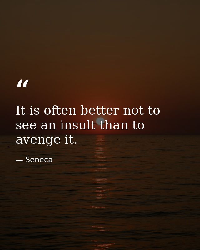 It is often better not to see an insult than to avenge it. — Seneca