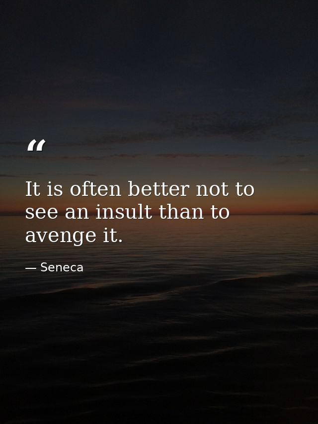 It is often better not to see an insult than to avenge it. — Seneca