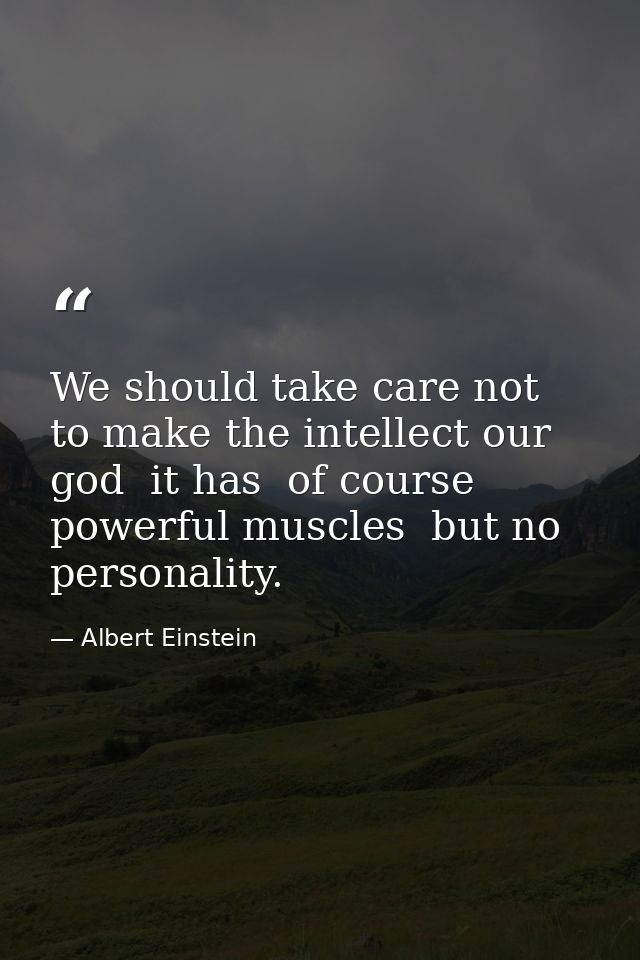 We should take care not to make the intellect our god  it has  of course  powerful muscles  but no personality. — Albert Einstein