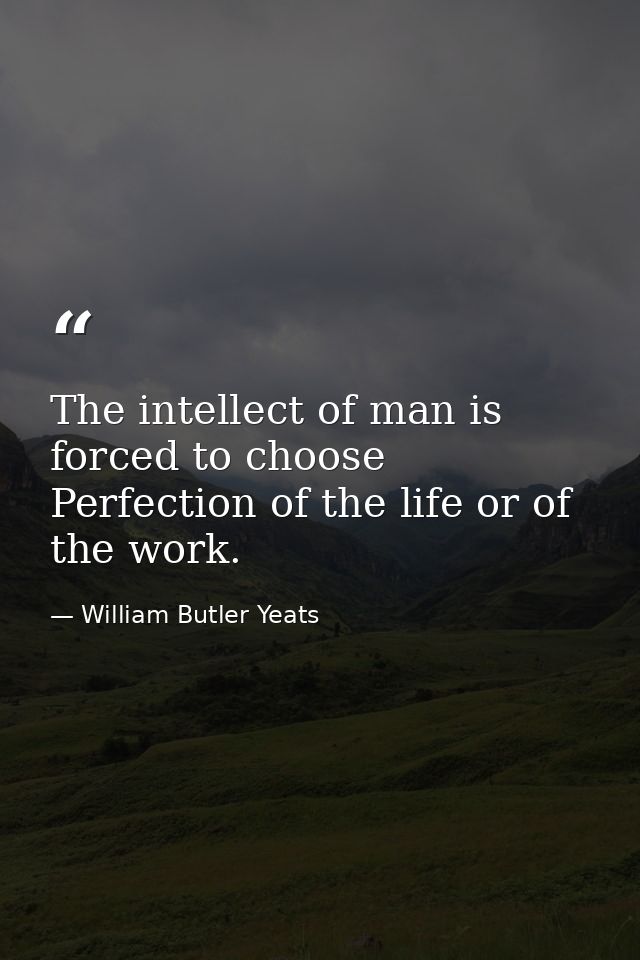 The intellect of man is forced to choose Perfection of the life or of the work. — William Butler Yeats