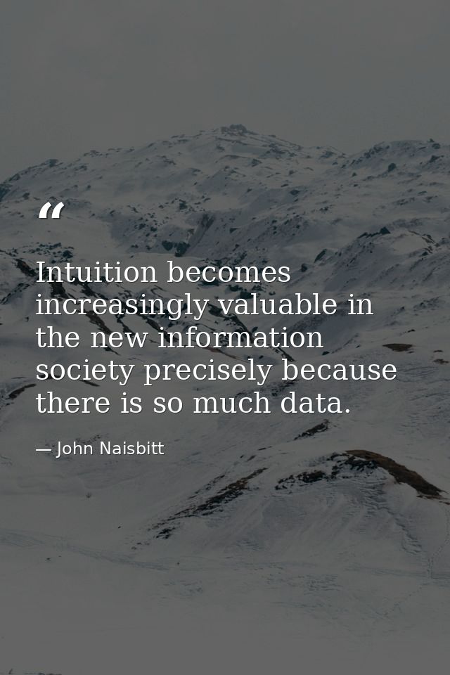 Intuition becomes increasingly valuable in the new information society precisely because there is so much data. — John Naisbitt