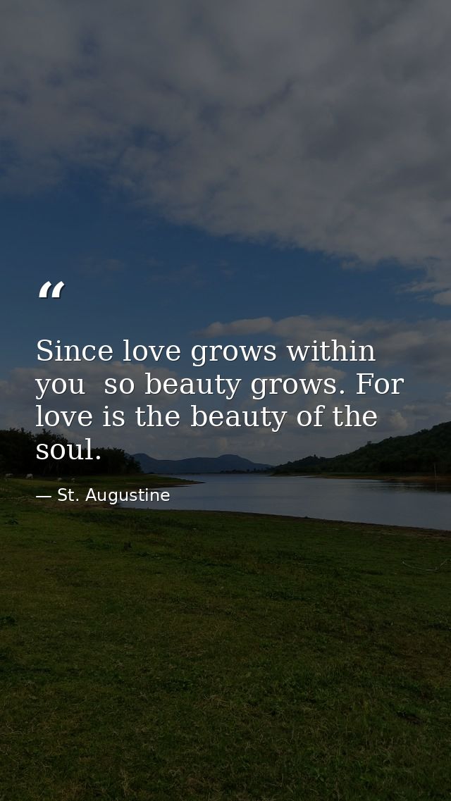 Since love grows within you  so beauty grows. For love is the beauty of the soul. — St. Augustine