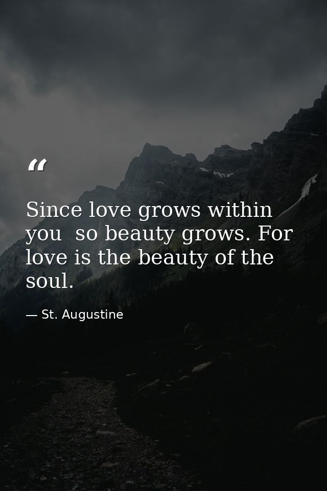 Since love grows within you  so beauty grows. For love is the beauty of the soul. — St. Augustine