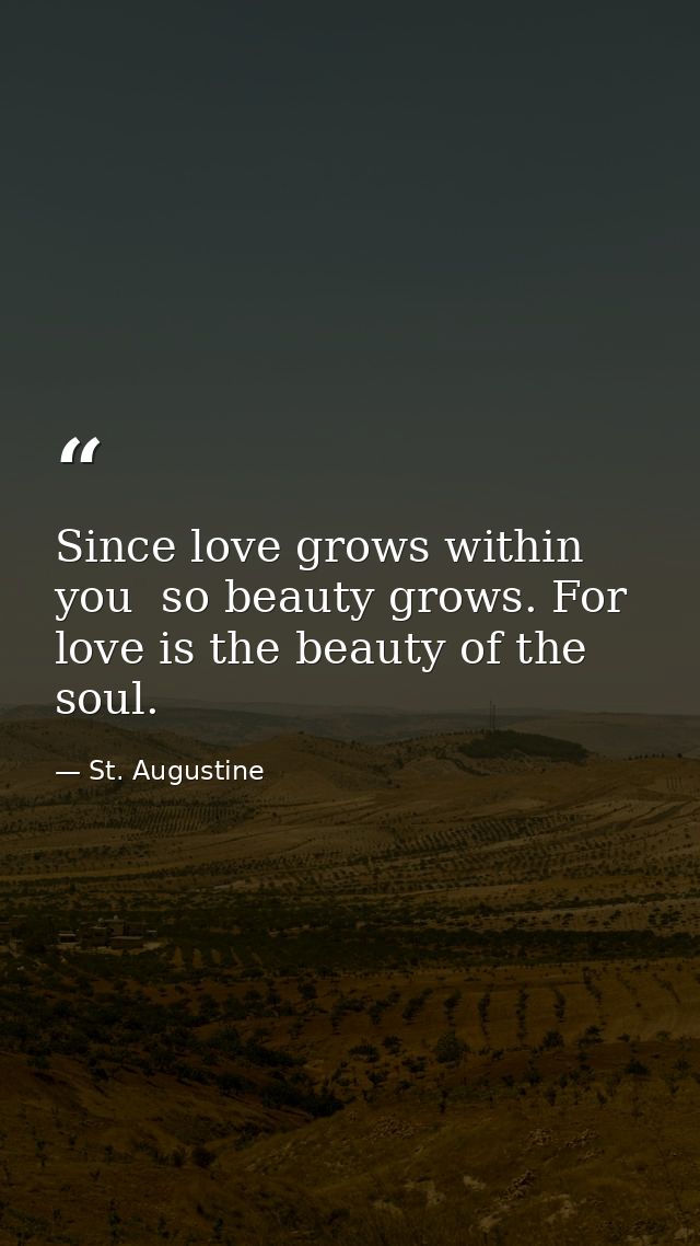 Since love grows within you  so beauty grows. For love is the beauty of the soul. — St. Augustine